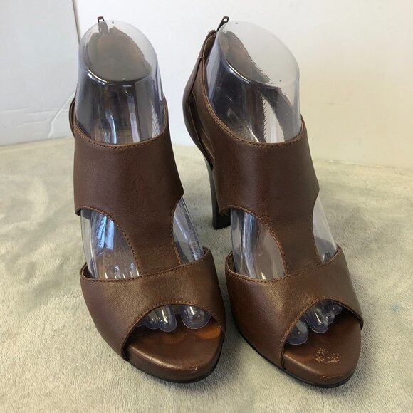 Sofft Pavia Brown Metallic Leather Peep Toe T-Strap Heels Size 8.5 - Picture 1 of 13